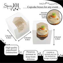 Load image into Gallery viewer, Mini Cupcake Holders - 50 Pk Individual Cupcake Boxes with Inserts