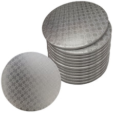 Load image into Gallery viewer, Round Cake Boards Bulk 12pk - 10 Inch Cake Drum Silver Smooth Edge