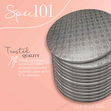 Load image into Gallery viewer, Round Cake Boards Bulk 12pk - 10 Inch Cake Drum Silver Smooth Edge