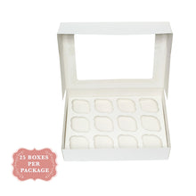 Load image into Gallery viewer, Cupcake Boxes with Insert – White Bakery Boxes, 25 Pack Dessert Boxes
