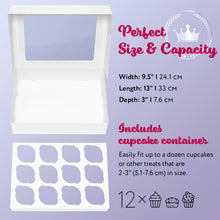 Load image into Gallery viewer, Cupcake Boxes with Insert – White Bakery Boxes, 25 Pack Dessert Boxes