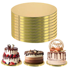 Load image into Gallery viewer, Round Cake Boards Bulk 12pk - 10 Inch Cake Drum Gold Smooth Edge