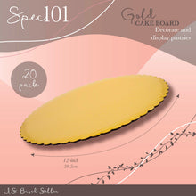 Load image into Gallery viewer, Round Cake Boards Bulk 20pk - 12 Inch Cake Drum Gold Scalloped Edge