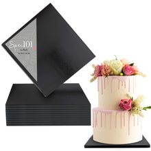 Load image into Gallery viewer, Square Cake Boards Bulk 12pk - 12 Inch Cake Drum Black Pleated Edge
