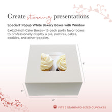Load image into Gallery viewer, Popup White Bakery Boxes with Window 6x6x3 Inch Cake Boxes - 15-Pack