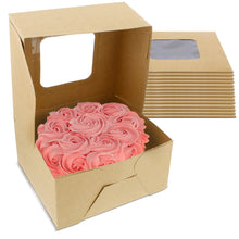 Load image into Gallery viewer, Popup Brown Bakery Boxes with Window 6x6x3 Inch Cake Boxes - 15-Pack