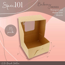 Load image into Gallery viewer, Popup Brown Bakery Boxes with Window 6x6x3 Inch Cake Boxes - 15-Pack