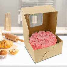 Load image into Gallery viewer, Popup Brown Bakery Boxes with Window 6x6x3 Inch Cake Boxes - 15-Pack