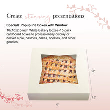 Load image into Gallery viewer, Popup Pie Boxes with Window 10” White Bakery Boxes Pie Containers 15pk