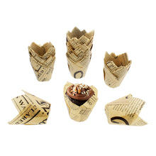 Load image into Gallery viewer, Cupcake Papers Tulip Baking Cups Tulip Cupcake Liners 100ct Newspaper