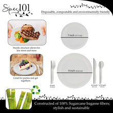 Load image into Gallery viewer, Disposable Dinnerware Set 500pc White Sugarcane Plates and Utensils