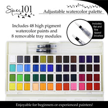Load image into Gallery viewer, Watercolor Paint Set - 48pc Dry Watercolor Paints with Blender Pens