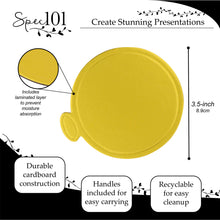 Load image into Gallery viewer, Mini Round Cake Boards Bulk 100pk, 3.5in Cake Drum Gold Serving Plates