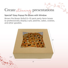 Load image into Gallery viewer, Easy Popup Pie Boxes with Window Pie Boxes 9x9x2.5 Inch Brown 15pk