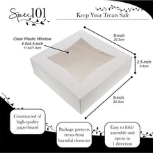 Load image into Gallery viewer, Easy Popup Pie Boxes with Window Pie Boxes 8x8x2.5 Inch White 15pk