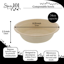 Load image into Gallery viewer, Sugarcane Bowls – Disposable Bowls Biodegradable Bowls 34-Ounce 50pk