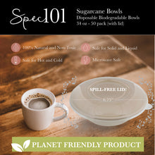 Load image into Gallery viewer, Sugarcane Bowls & Lids, Disposable Bowls Biodegradable Bowls 34oz 50pk