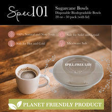 Load image into Gallery viewer, Sugarcane Paper Disposable Bowls with Lids 50pk 28oz Disposable Bowls