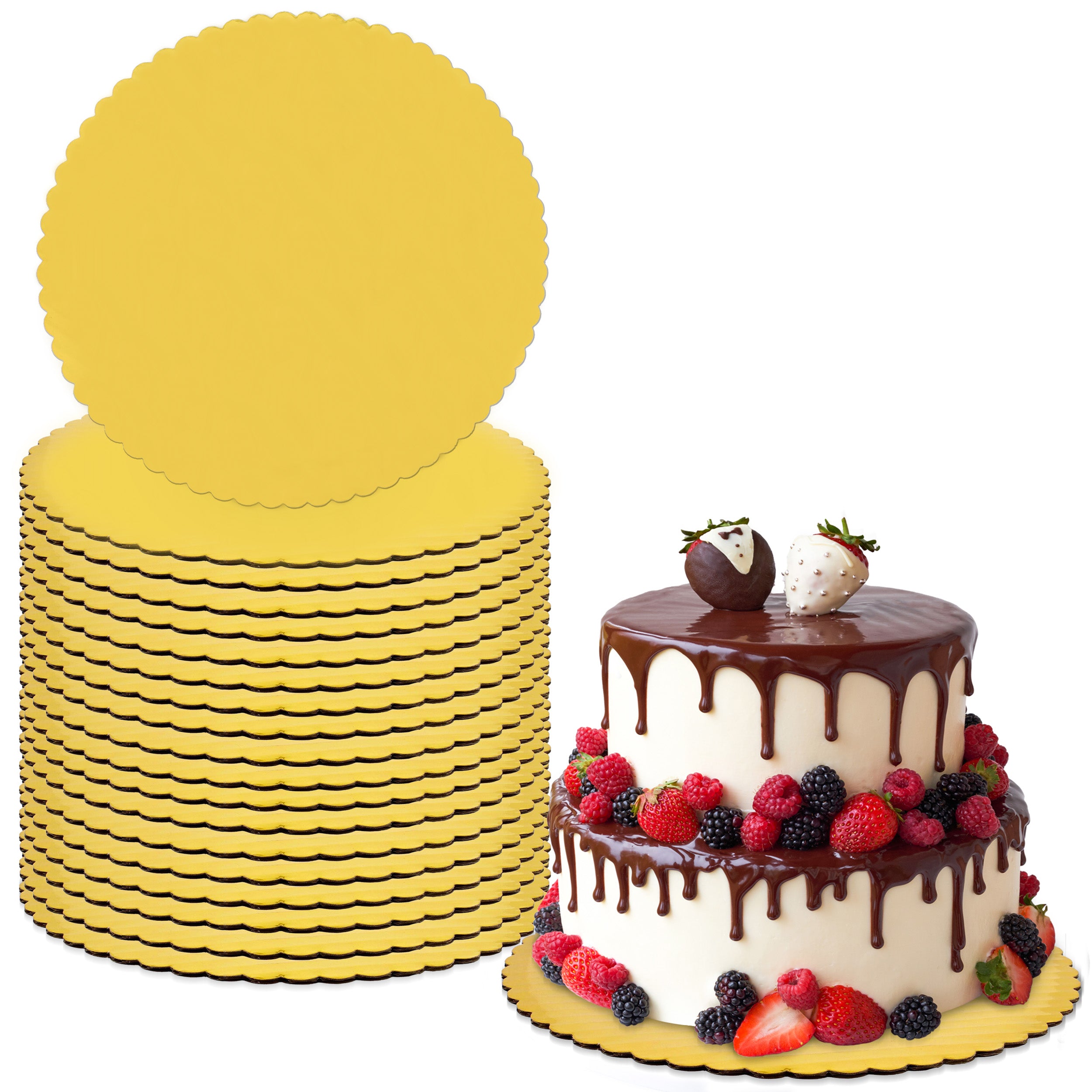 Round Cake Boards Bulk 20pk - Cake Drum Gold Scalloped Edge – Spec101