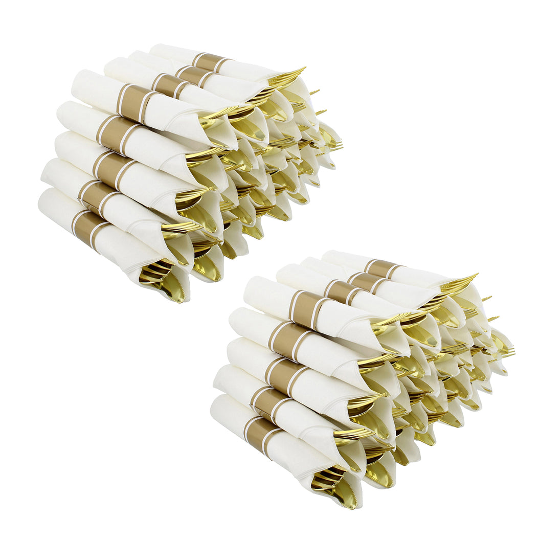 Gold Pre Wrapped Silverware for Weddings - 60pk Plastic Utensil Sets